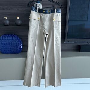 Tory Burch Tan Wide Leg Pants with Blue Accents